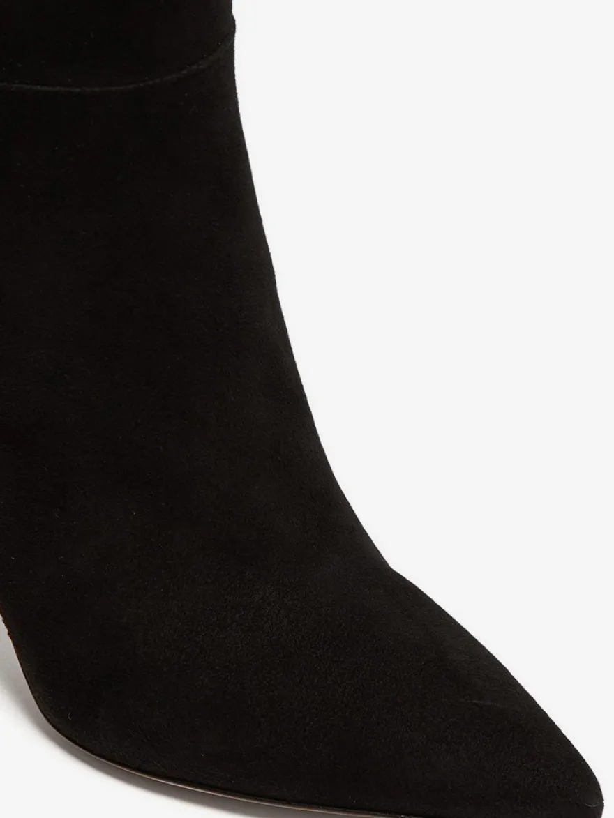 Bottes hautes en daim à bout pointu et talons hauts perlés pour femmes