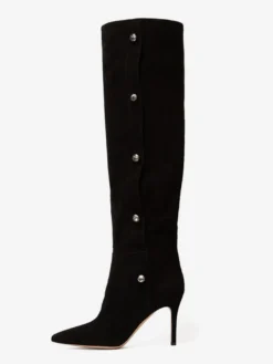 Bottes hautes en daim à bout pointu et talons hauts perlés pour femmes