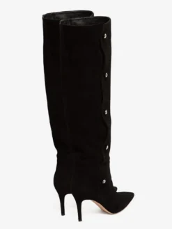 Bottes hautes en daim à bout pointu et talons hauts perlés pour femmes