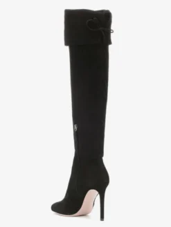 Bottes hautes en daim à bout pointu et talon haut repliable pour femmes