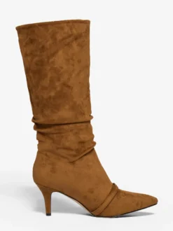 Bottes hautes en daim à bout pointu et boucle à talon moyen
