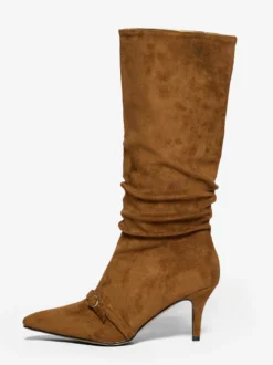 Bottes hautes en daim à bout pointu et boucle à talon moyen