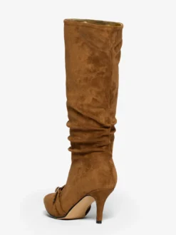 Bottes hautes en daim à bout pointu et boucle à talon moyen