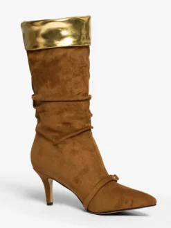 Bottes hautes en daim à bout pointu et boucle à talon moyen
