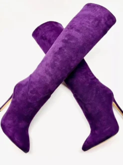 Bottes hautes en daim à bout pointu et à talons hauts avec fermeture éclair