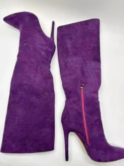 Bottes hautes en daim à bout pointu et à talons hauts avec fermeture éclair