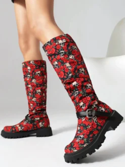 Bottes hautes en daim femmes bottes plates noires à bout rond