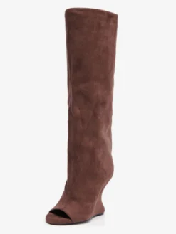 Bottes hautes en daim pour femmes bout ouvert talons hauts.