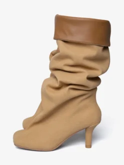 Bottes hautes en daim pour femmes bottes à talons hauts à bout carré et à mollet large