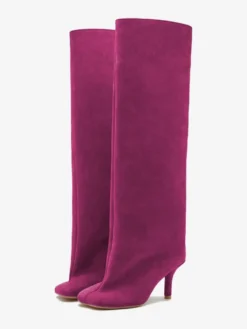 Bottes hautes en daim pour femmes bottes à talons hauts à bout carré et à mollet large