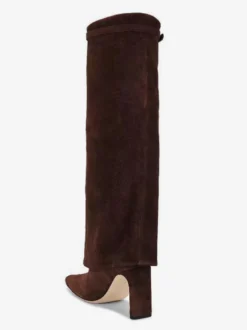 Bottes hautes en daim pour femmes bottes hautes à bout pointu et rabattables