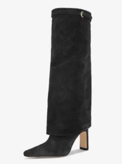 Bottes hautes en daim pour femmes bottes hautes à bout pointu et rabattables
