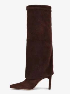 Bottes hautes en daim pour femmes bottes hautes à bout pointu et rabattables