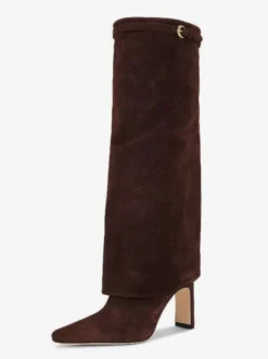 Bottes hautes en daim pour femmes bottes hautes à bout pointu et rabattables