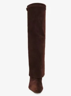 Bottes hautes en daim pour femmes bottes hautes à bout pointu et rabattables