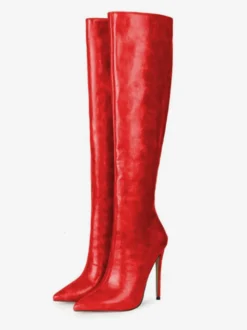 Bottes hautes femmes chaussures à talons aiguilles en cuir PU à bout pointu