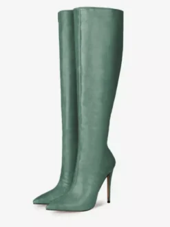 Bottes hautes femmes chaussures à talons aiguilles en cuir PU à bout pointu