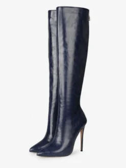 Bottes hautes femmes chaussures à talons aiguilles en cuir PU à bout pointu