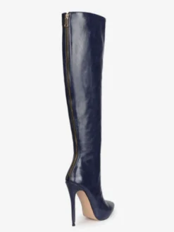 Bottes hautes femmes chaussures à talons aiguilles en cuir PU à bout pointu