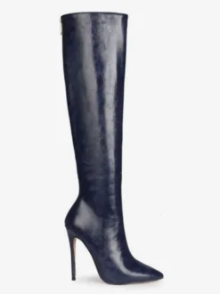 Bottes hautes femmes chaussures à talons aiguilles en cuir PU à bout pointu