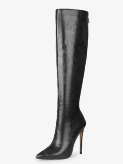 Bottes hautes femmes chaussures à talons aiguilles en cuir PU à bout pointu