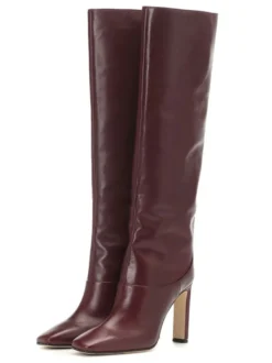 Bottes Hautes Femme À Talons Hauts En Cuir Synthétique Avec Bout Rond Unicolore
