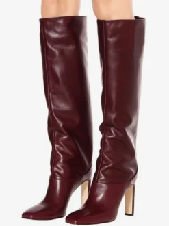 Bottes Hautes Femme À Talons Hauts En Cuir Synthétique Avec Bout Rond Unicolore