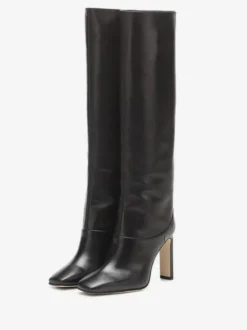 Bottes Hautes Femme À Talons Hauts En Cuir Synthétique Avec Bout Rond Unicolore