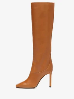 Bottes Hautes Femme À Talons Hauts En Cuir Synthétique Avec Bout Rond Unicolore