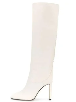 Bottes Hautes Femme À Talons Hauts En Cuir Synthétique Avec Bout Rond Unicolore