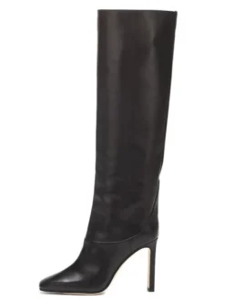 Bottes Hautes Femme À Talons Hauts En Cuir Synthétique Avec Bout Rond Unicolore
