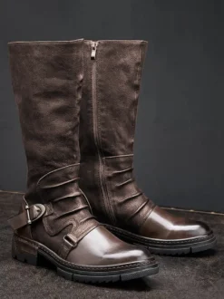 Bottes Hautes Hommes En Cuir En Boucle Bottes De Chevalier Classique Marron Café