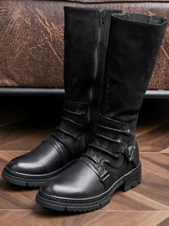 Bottes Hautes Hommes En Cuir En Boucle Bottes De Chevalier Classique Marron Café