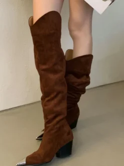 Bottes hautes léopard à bout pointu et talon épais