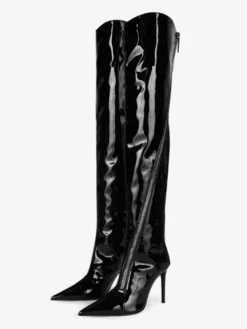 Bottes hautes noires à bout pointu et fermeture éclair
