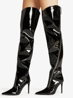 Bottes hautes noires à bout pointu et fermeture éclair