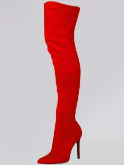 Bottes hautes noires à bout pointu en daim au-dessus du genou Bottes élastiques