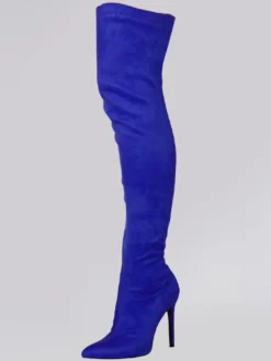 Bottes hautes noires à bout pointu en daim au-dessus du genou Bottes élastiques