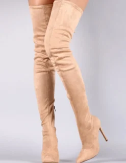 Bottes hautes noires à bout pointu en daim au-dessus du genou Bottes élastiques
