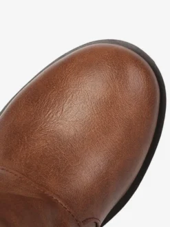 Bottes hautes noires pour femmes bout rond détails en boucle plates