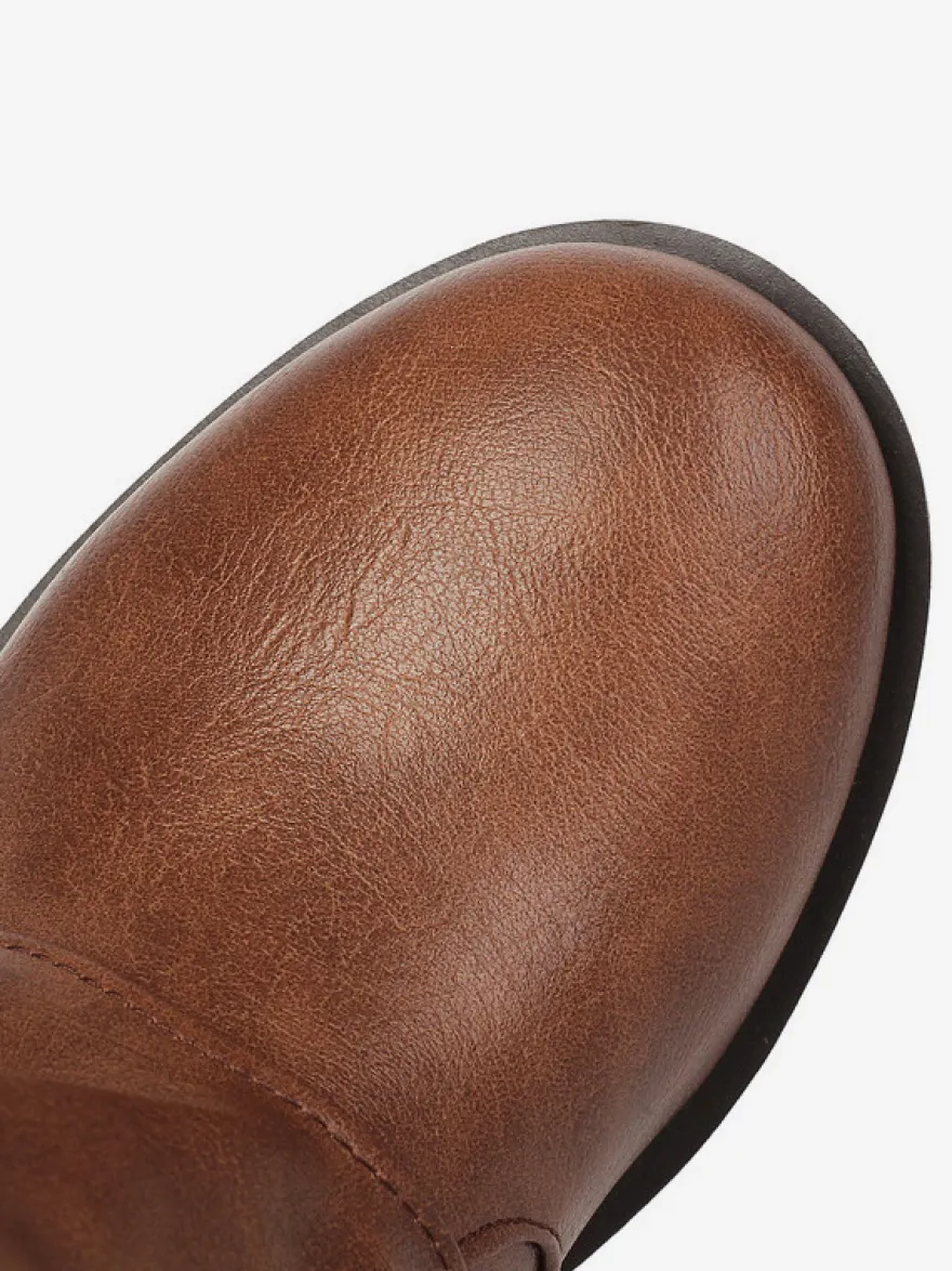 Bottes hautes noires pour femmes bout rond détails en boucle plates