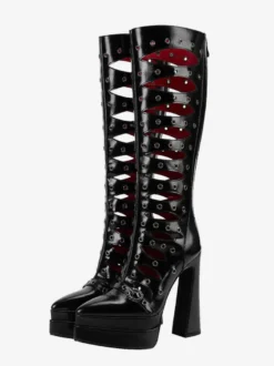 Bottes hautes à plateforme et bout pointu avec découpes et talons hauts