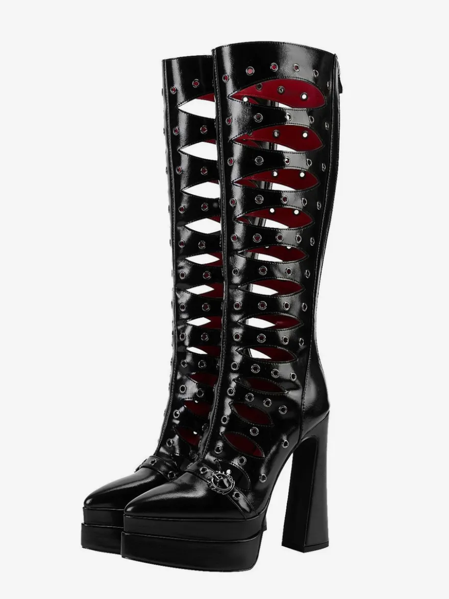 Bottes hautes à plateforme et bout pointu avec découpes et talons hauts