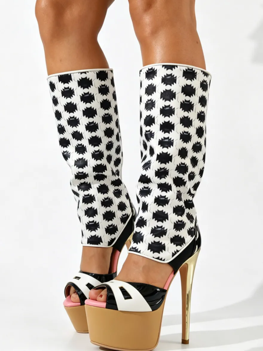 Bottes hautes à plateforme pour femmes bout ouvert talons hauts