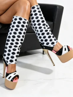 Bottes hautes à plateforme pour femmes bout ouvert talons hauts
