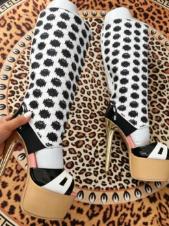Bottes hautes à plateforme pour femmes bout ouvert talons hauts