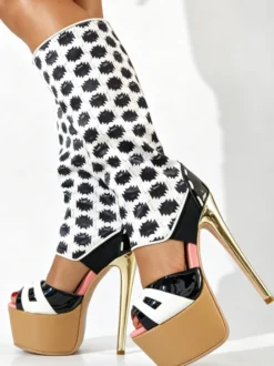 Bottes hautes à plateforme pour femmes bout ouvert talons hauts