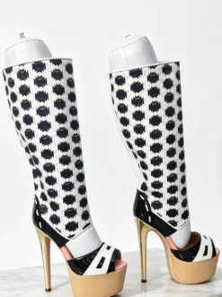 Bottes hautes à plateforme pour femmes bout ouvert talons hauts