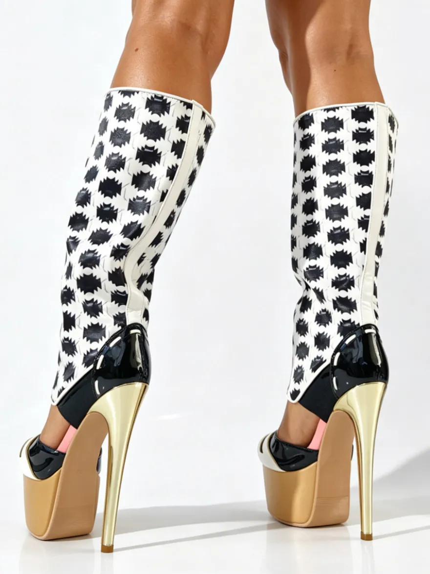 Bottes hautes à plateforme pour femmes bout ouvert talons hauts