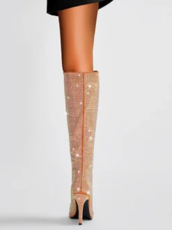 Bottes hautes pour femmes avec strass et talons hauts pour fêtes